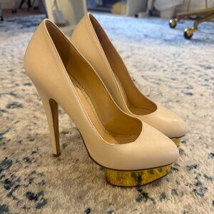 Charlotte Olympia Cream and Gold Dolly Heels Size 37 EU/7 US